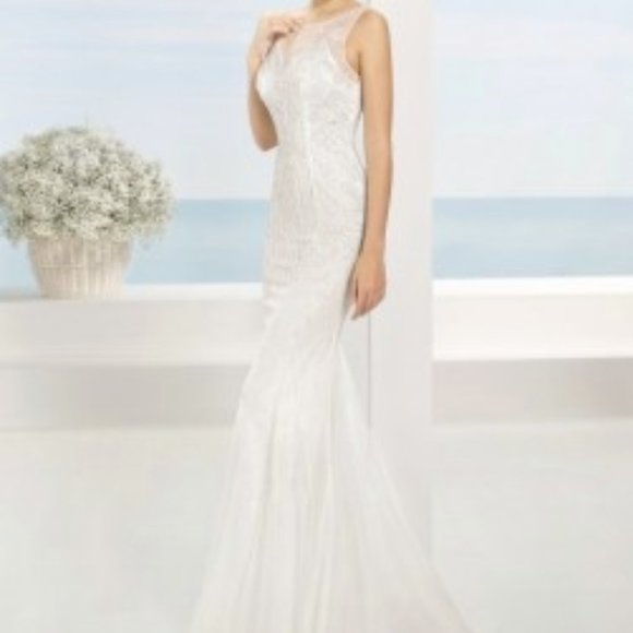 Ivory, beading, yellow and white sequins, illusion neckline - Picture 5 of 5